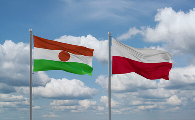 Poland and Niger flags, country relationship concept