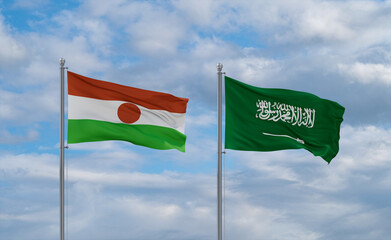 Niger and Saudi Arabia flags, country relationship concepts