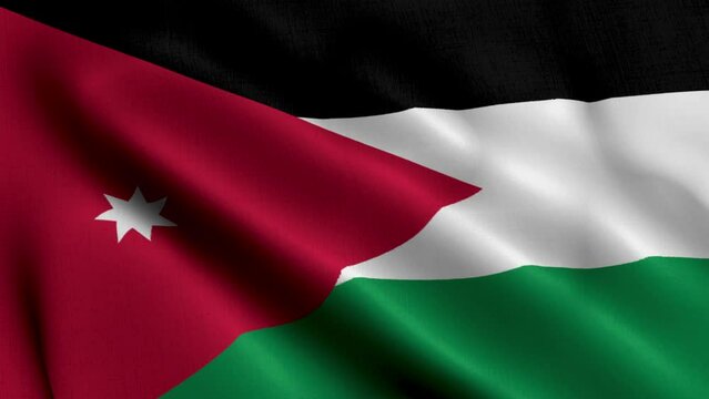 Jordan Flag. Waving  Fabric Satin Texture Flag of Jordan 3D illustration. Real Texture Flag of the Hashemite Kingdom of Jordan 4K Video
