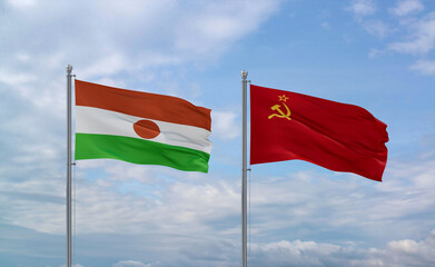 Soviet Union and Niger flags, country relationship concept