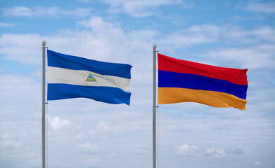 Armenia and Nicaragua flags, country relationship concept