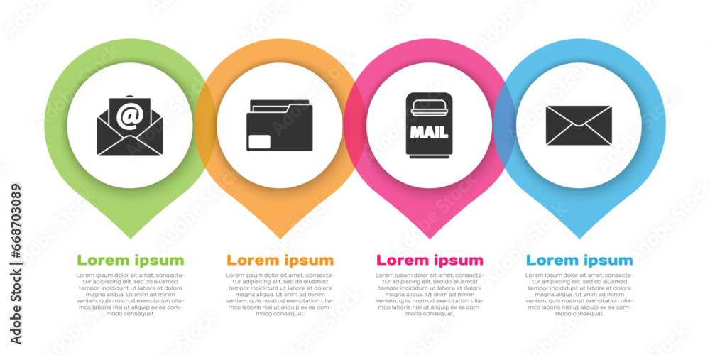 Poster set mail and e-mail, document folder, mail box and envelope. business infographic template. vector