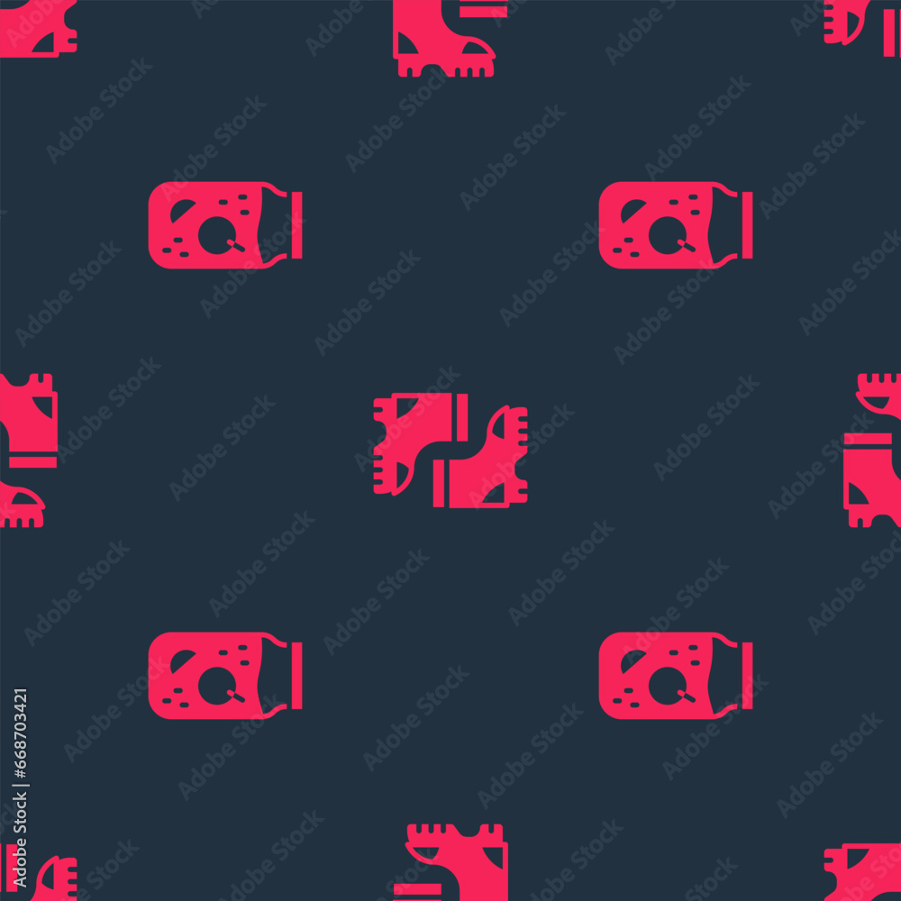 Poster set jam jar and waterproof rubber boot on seamless pattern. vector
