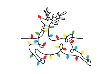 reindeer line art with christmas light 