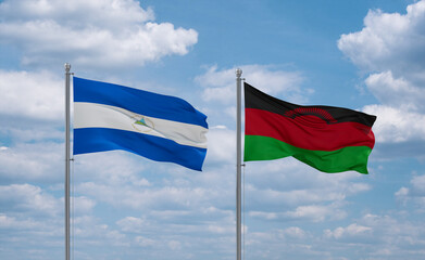 Malawi and Nicaragua flags, country relationship concept