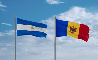 Moldova and Nicaragua flags, country relationship concept