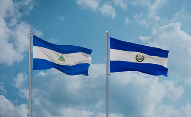 Salvador and Nicaragua flags, country relationship concept