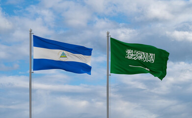 Nicaragua and Saudi Arabia flags, country relationship concepts