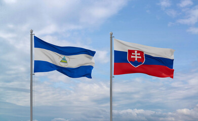 Slovakia and Nicaragua flags, country relationship concept