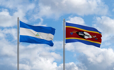 Eswatini and Nicaragua flags, country relationship concept