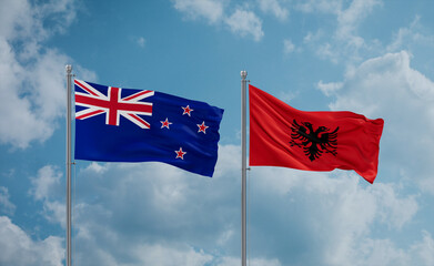 New Zealand and Albania national flags, country relationship concept