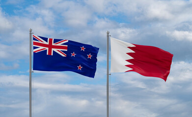 Bahrain and New Zealand flags, country relationship concept