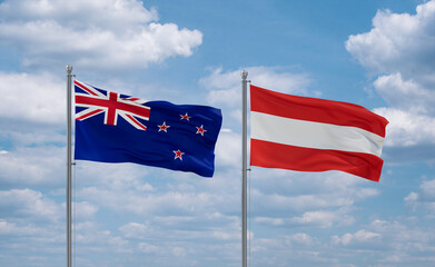 Austria and New Zealand flags, country relationship concept