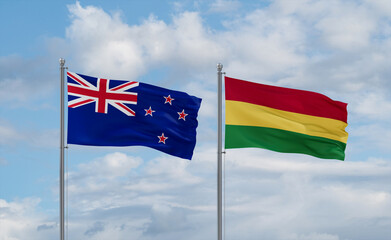 Bolivia and New Zealand flags, country relationship concept