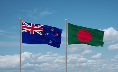 Bangladesh and New Zealand flags, country relationship concept