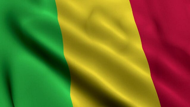 Mali Flag. Waving  Fabric Satin Texture Flag of Mali 3D illustration. Real Texture Flag of the Republic of Mali 4K Video