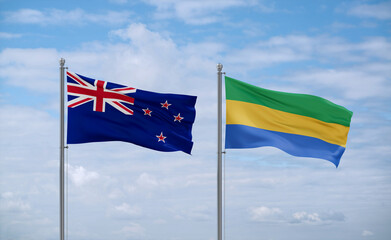 Gabon and New Zealand flags, country relationship concept