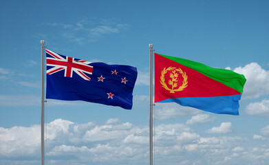 Eritrea and New Zealand flags, country relationship concept
