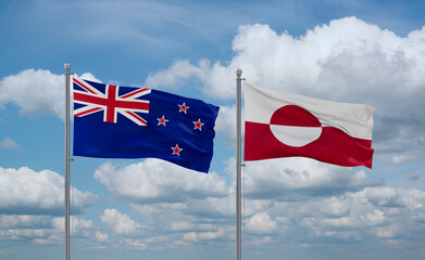 Greenland and New Zealand flags, country relationship concept