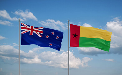 Guinea-Bissau and New Zealand flags, country relationship concept