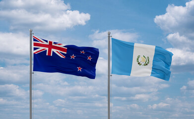 Guatemala and New Zealand flags, country relationship concept