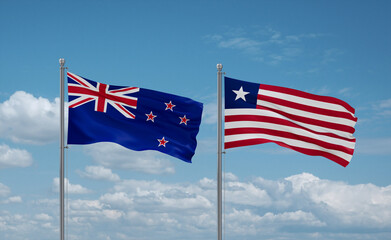 Liberia and New Zealand flags, country relationship concept