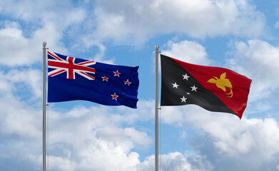 Papua New Guinea and New Zealand flags, country relationship concept