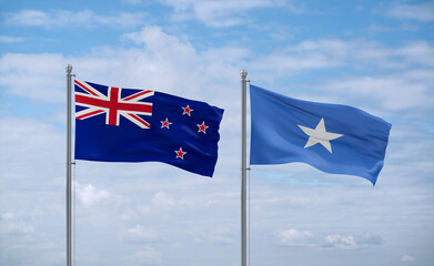 Somalia and New Zealand flags, country relationship concept
