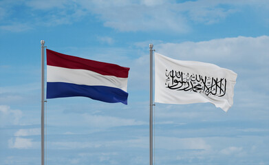 Netherlands and Afghanistan national flags, country relationship concept