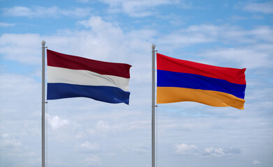 Armenia and Netherlands flags, country relationship concept