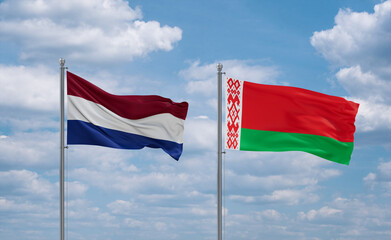 Belarus and Netherlands flags, country relationship concept