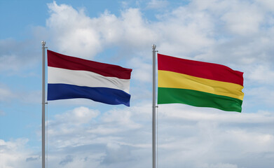 Bolivia and Netherlands flags, country relationship concept