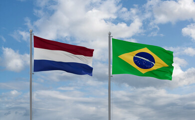 Netherlands and Brazil flags, country relationship concept