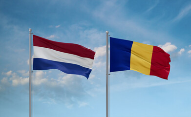 Chad and Netherlands flags, country relationship concept