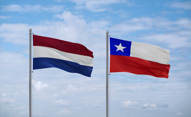 Chile and Netherlands flags, country relationship concept