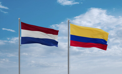 Colombia and Netherlands flags, country relationship concept