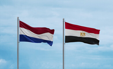 Egypt and Netherlands flags, country relationship concept