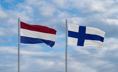 Finland and Netherlands flags, country relationship concept