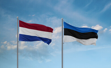 Estonia and Netherlands flags, country relationship concept