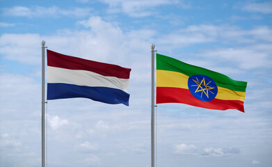Ethiopia and Netherlands flags, country relationship concept