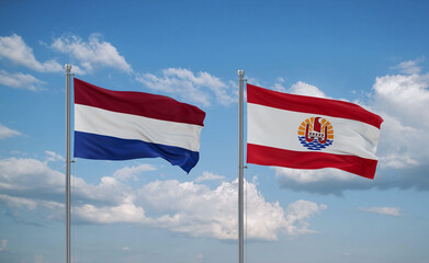 Netherlands and French Polynesia flags, country relationship concept