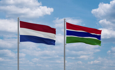 Gambia and Netherlands flags, country relationship concept