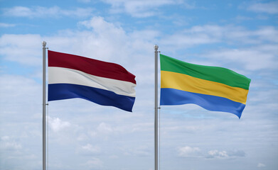 Gabon and Netherlands flags, country relationship concept