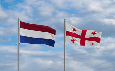 Georgia and Netherlands flags, country relationship concept