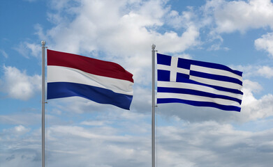 Greece and Netherlands flags, country relationship concept