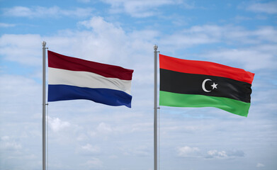 Libya and Netherlands flags, country relationship concept