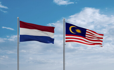 Malaysia and Netherlands flags, country relationship concept