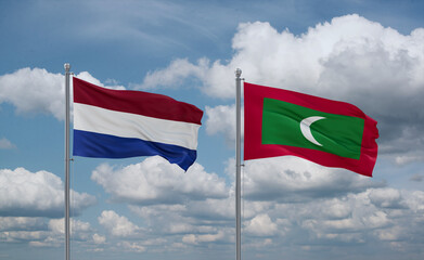 Maldives and Netherlands flags, country relationship concept