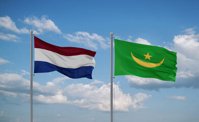 Mauritania and Netherlands flags, country relationship concept