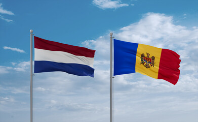 Moldova and Netherlands flags, country relationship concept